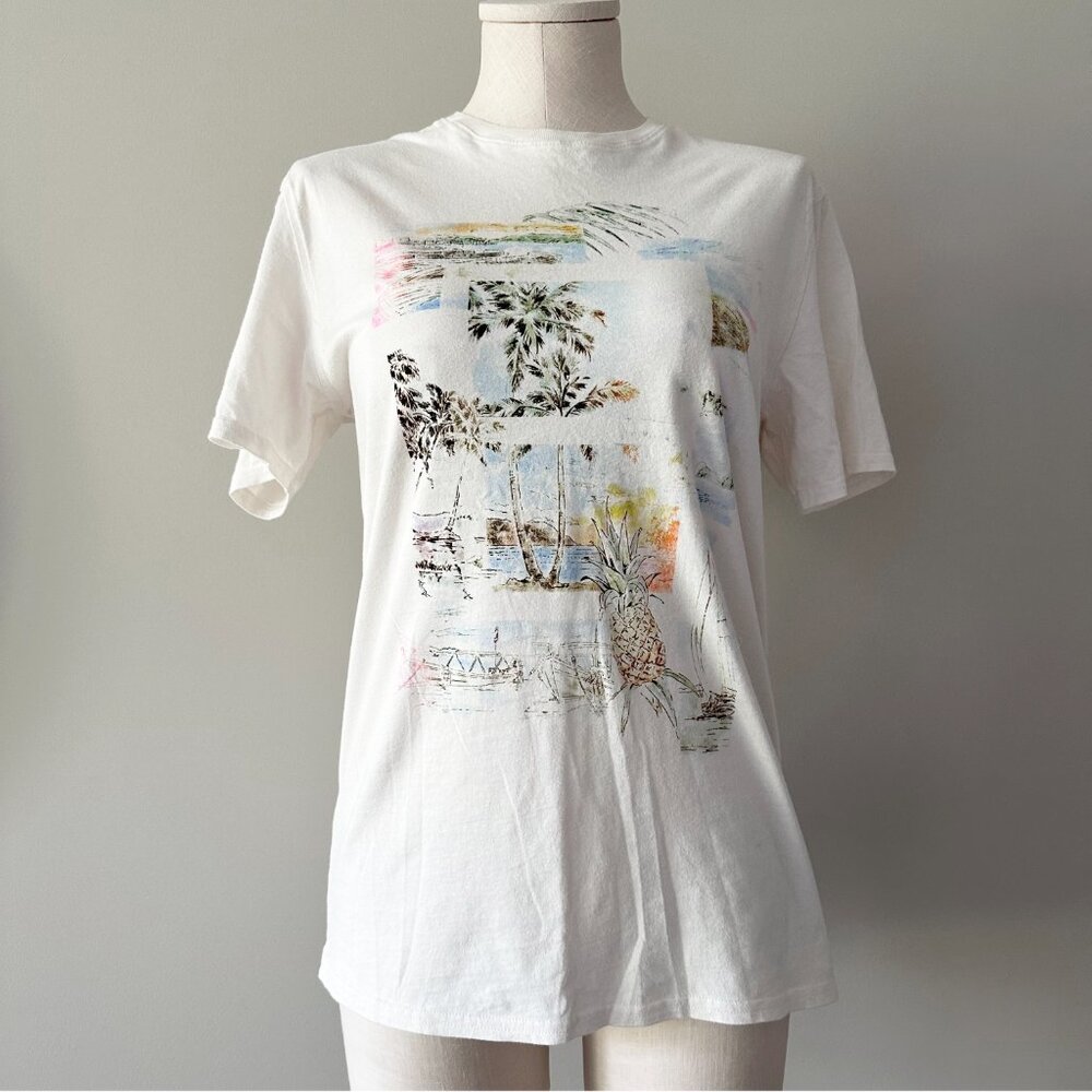 Black Brown 1826 Off White T-Shirt Mens Size Small Tropical Coastal Short Sleeve